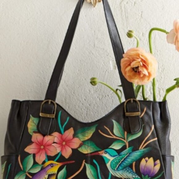 Shoulder bag Anuschka Hummingbirds At Night Hand-Painted Shoulder Bag - Picture 3 of 7